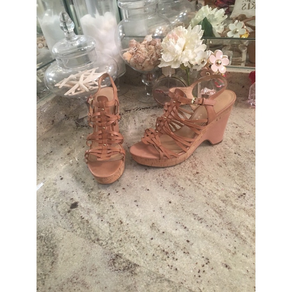 Ivanka Trump Nude Strappy Block Heel Gladiator Sandal 9 Tan Leather Platform